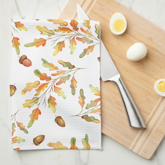 Autumn Leaves & Acorns Patterned Kitchen Towel (Quarter Fold)
