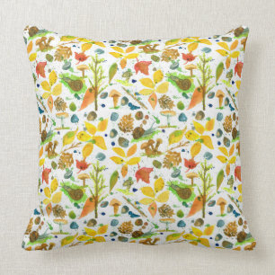 Autumn Leaves Acorns Pinecones Forest Throw Pillow
