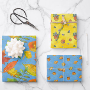Autumn Leaves Acorns Pumpkins Fall Colourful Wrapping Paper Sheet