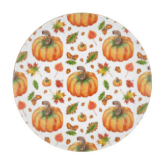 Autumn leaves, acorns: watercolor pattern. cutting board