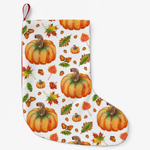 Autumn leaves, acorns: watercolor pattern. small christmas stocking