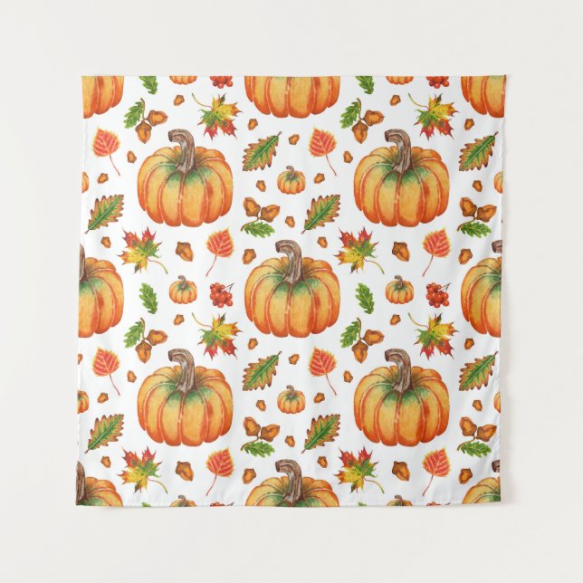 Autumn leaves, acorns: watercolor pattern. tapestry (Front)