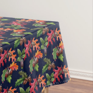 Autumn Leaves and Acorn Pattern on Blue Tablecloth