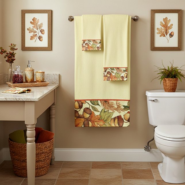 Autumn leaves and acorns bath towel set (Creator Uploaded)
