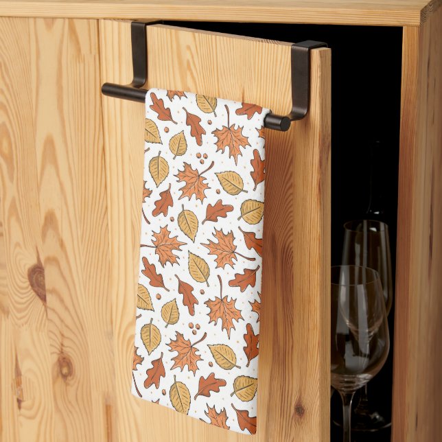 Autumn Leaves and Acorns Pattern Kitchen Towel (Thirds Fold)