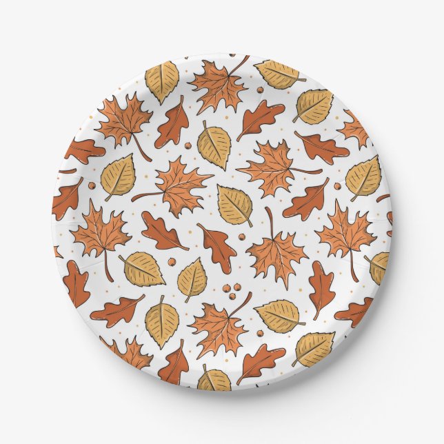 Autumn Leaves and Acorns Pattern Paper Plate (Front)
