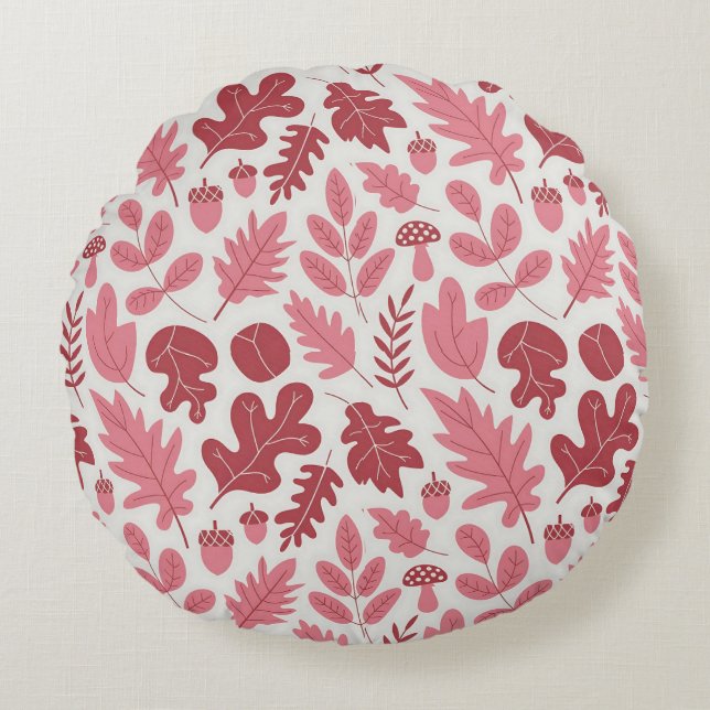 Autumn Leaves and Acorns Pattern Round Pillow (Front)