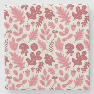 Autumn Leaves and Acorns Pattern Stone Coaster