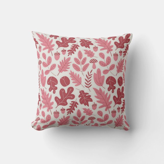 Autumn Leaves and Acorns Pattern Throw Pillow (Front)