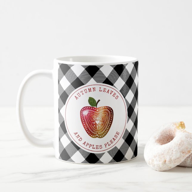 Autumn Leaves And Apples Please Plaid Coffee Mug (With Donut)
