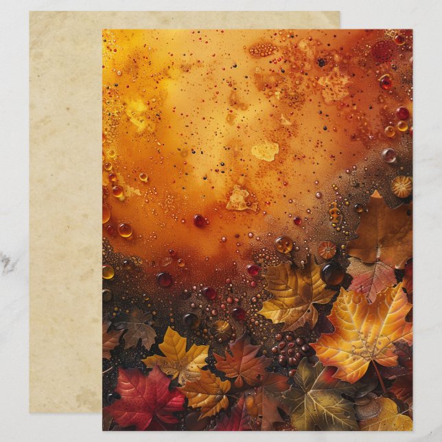 Autumn Leaves and Beads Scrapbook Paper (Front/Back)