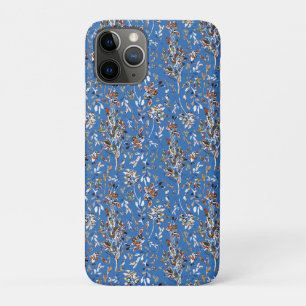 Autumn Leaves And Berries Blue Pattern iPhone 11 Pro Case