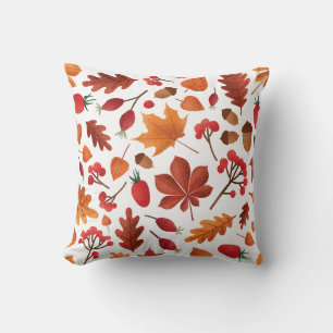 Autumn Leaves and Berries Pattern Thanksgiving Throw Pillow