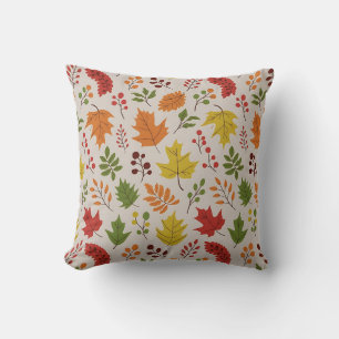 Autumn Leaves and Berries Pattern Throw Pillow