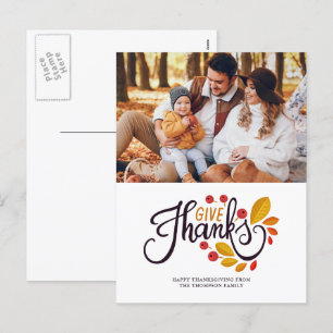 Autumn Leaves And Berries Thanksgiving Photo Holiday Postcard
