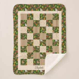 Autumn Leaves and Birds Custom Name  Sherpa Blanket