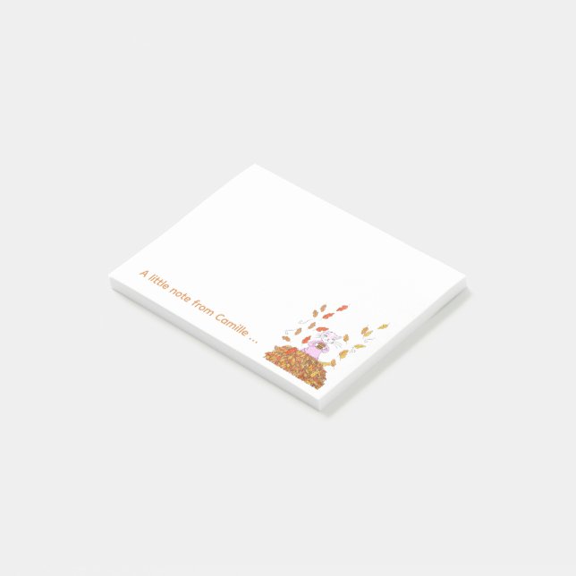 Autumn Leaves and Cat Personalized Post-It Notes (Angled)
