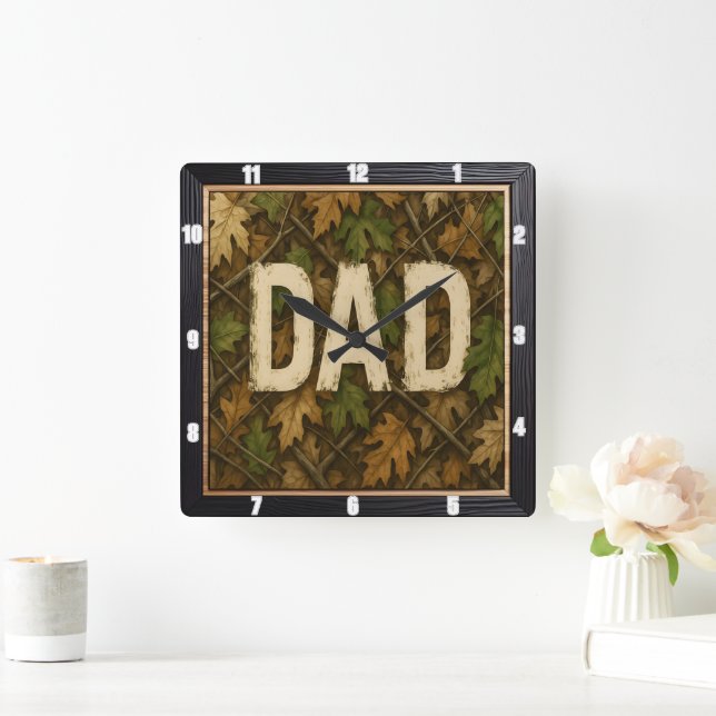Autumn Leaves and 'Dad' Design Square Wall Clock (Home)