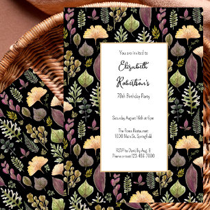 Autumn Leaves and Ferns on Black 78th Birthday  Invitation