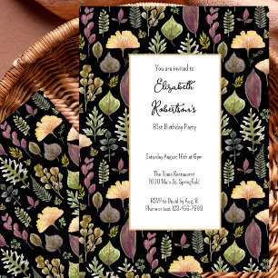 Autumn Leaves and Ferns on Black 81st Birthday Invitation