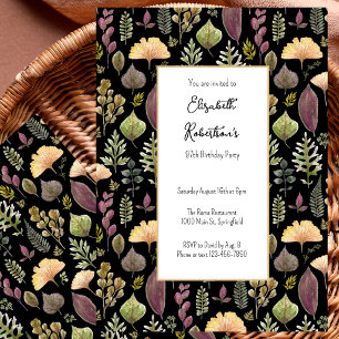 Autumn Leaves and Ferns on Black 97th Birthday Invitation
