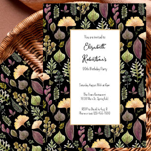Autumn Leaves and Ferns on Black 99th Birthday Invitation