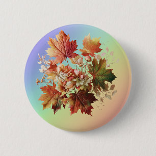 Autumn Leaves and Flowers in Fall Bouquet Art 2 Inch Round Button