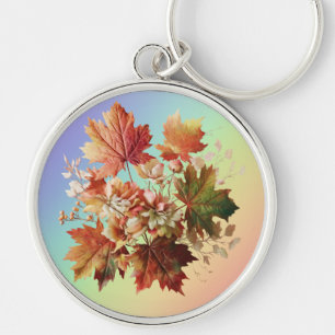 Autumn Leaves and Flowers in Fall Bouquet Art Keychain