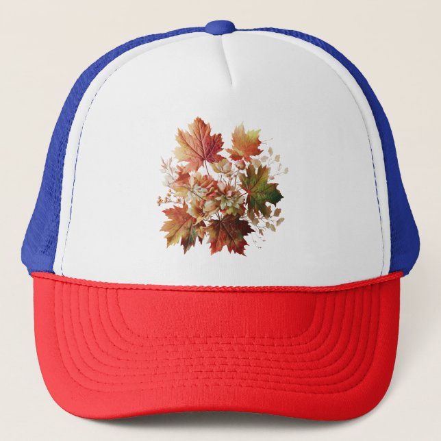 Autumn Leaves and Flowers in Fall Bouquet Art Trucker Hat (Front)