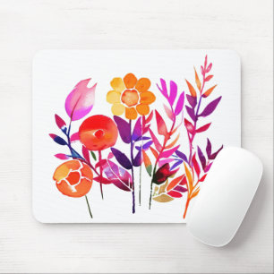 Autumn Leaves And Flowers In Watercolor White Mouse Pad