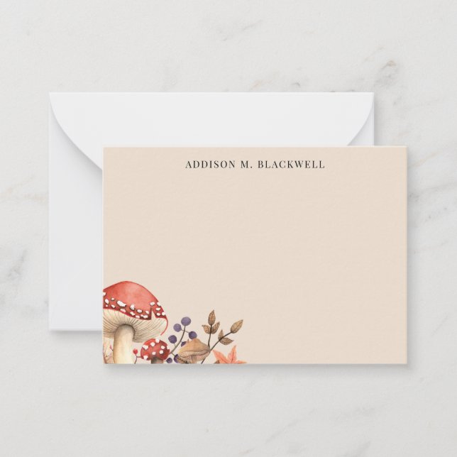 Autumn Leaves and Mushrooms Personalized Card (Front)