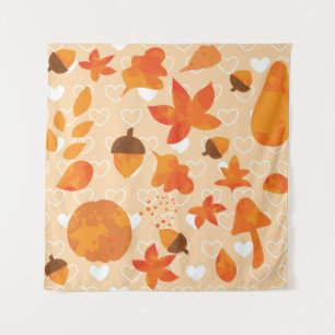 Autumn leaves and nuts. Lovely nature hand drawn i Tapestry