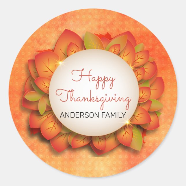 Autumn Leaves And Orange Background Classic Round Sticker (Front)