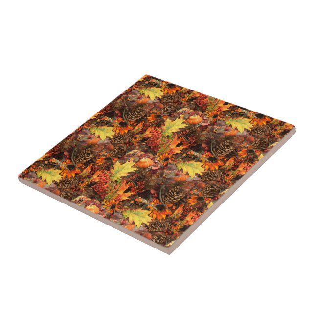 Autumn Leaves and Pinecones Thanksgiving Tile (Side)