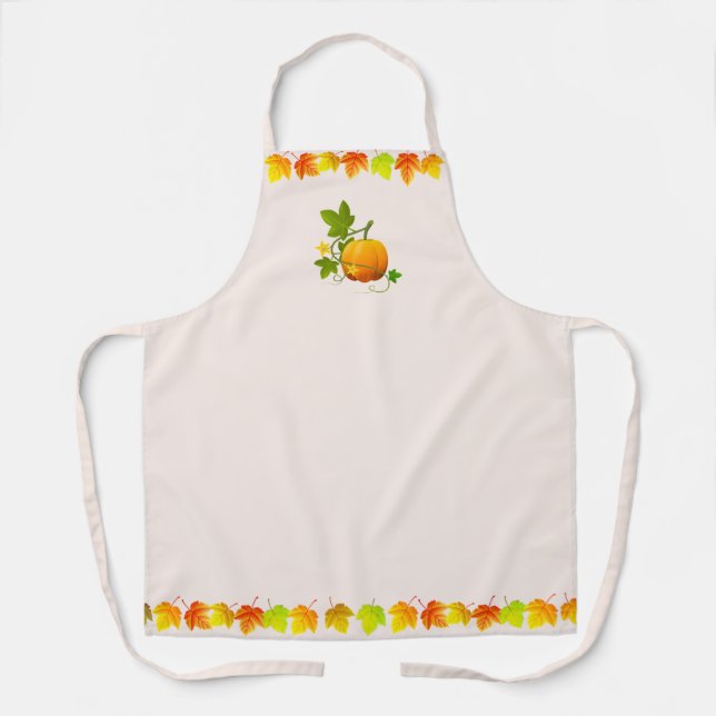 Autumn leaves and pumpkin on champagne colour apron (Front)