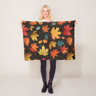 Autumn Leaves and Pumpkin Pattern Fleece Blanket