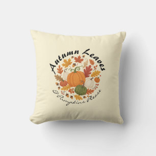Autumn Leaves and Pumpkins – Cozy Light Fall Throw Pillow