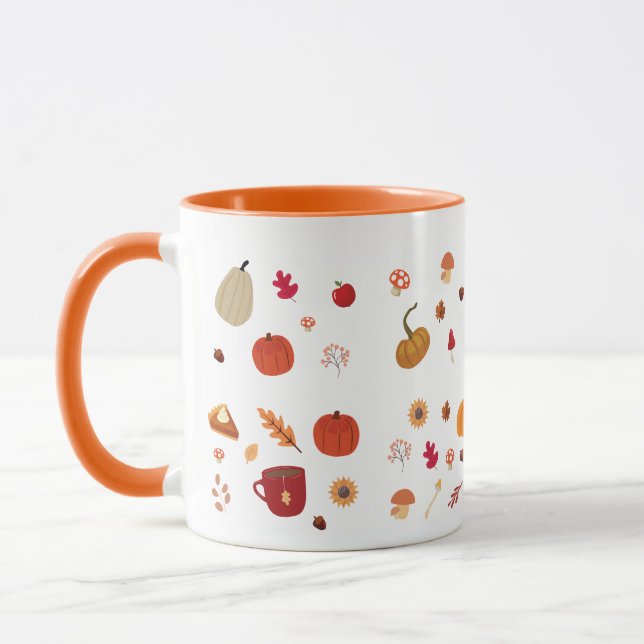 Autumn leaves and pumpkins illustration pattern mug (Left)