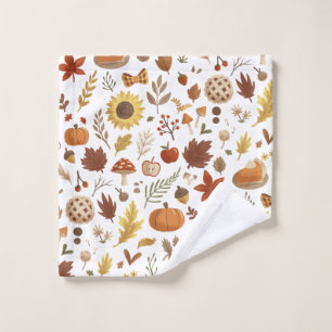 Autumn Leaves and Pumpkins in White Thanksgiving Wash Cloth