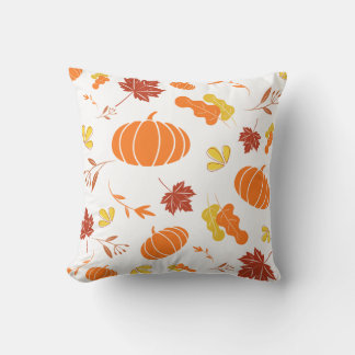 Autumn Leaves and Pumpkins Pattern Fall Throw Pillow