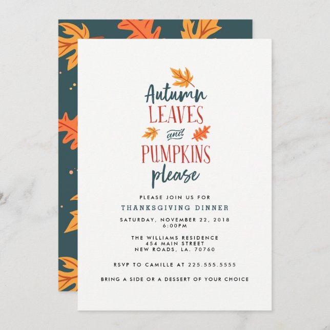 Autumn Leaves and Pumpkins Please Invitation (Front/Back)