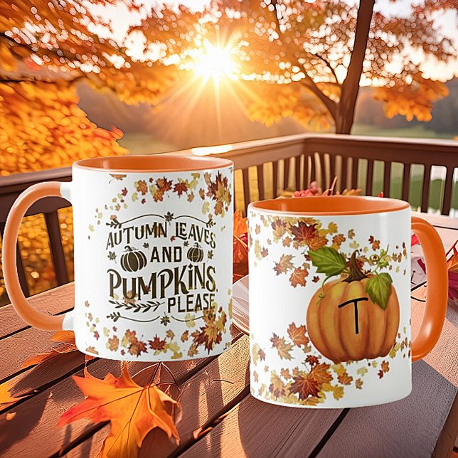Autumn leaves and pumpkins please monogram pumpkin mug (Creator Uploaded)
