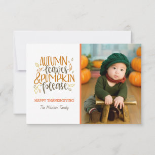 Autumn Leaves and Pumpkins Please Photo Card