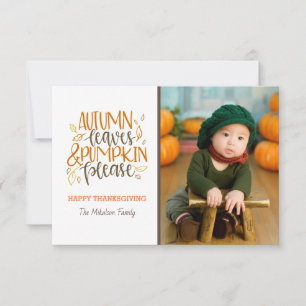 Autumn Leaves and Pumpkins Please Photo Card