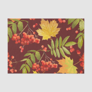 Autumn Leaves and Red Rowan Berries Brown Tissue Paper