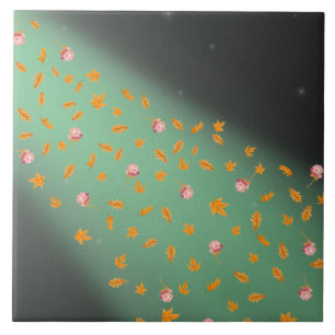Autumn Leaves and Roses Green  Tile