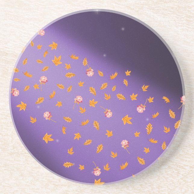 Autumn Leaves and Roses Sandstone  Coaster (Front)