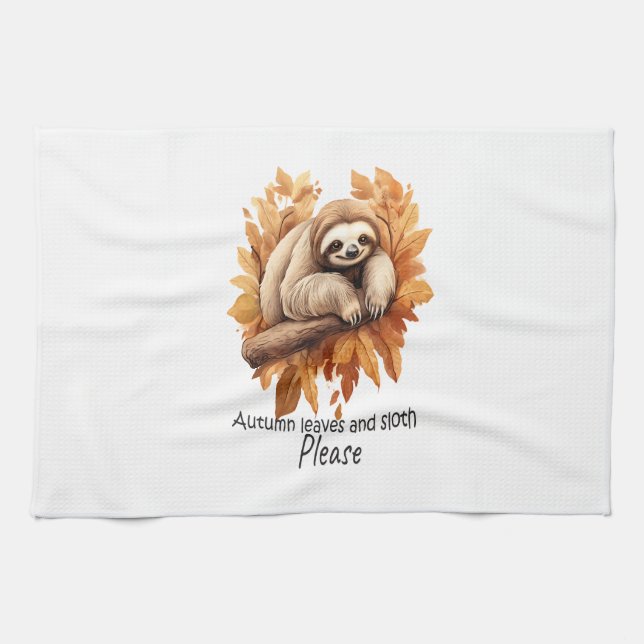 Autumn Leaves and Sloth Please Kitchen Towel (Horizontal)