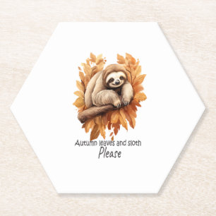 Autumn Leaves and Sloth Please Paper Coaster