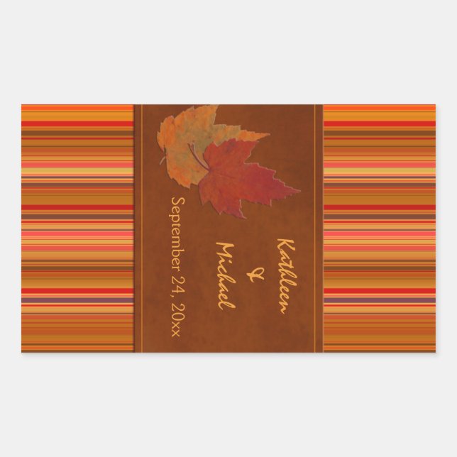 Autumn Leaves and Stripes Wine Label (Front)